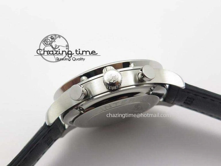 Portuguese 40mm Chrono SS Black Dial On Black Leather Strap A7750