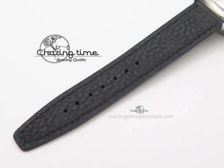 Portuguese 40mm Chrono SS Black Dial On Black Leather Strap A7750