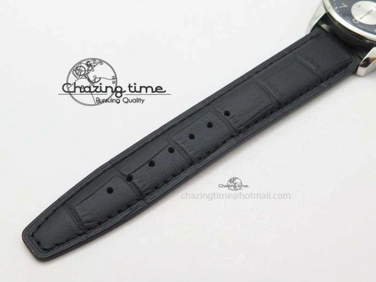 Portuguese 40mm Chrono SS Black Dial On Black Leather Strap A7750