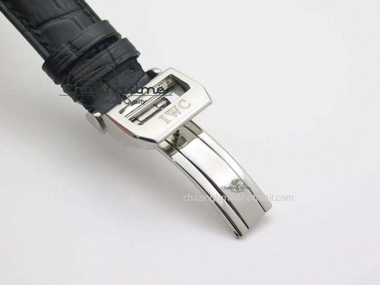 Portuguese 40mm Chrono SS Black Dial On Black Leather Strap A7750