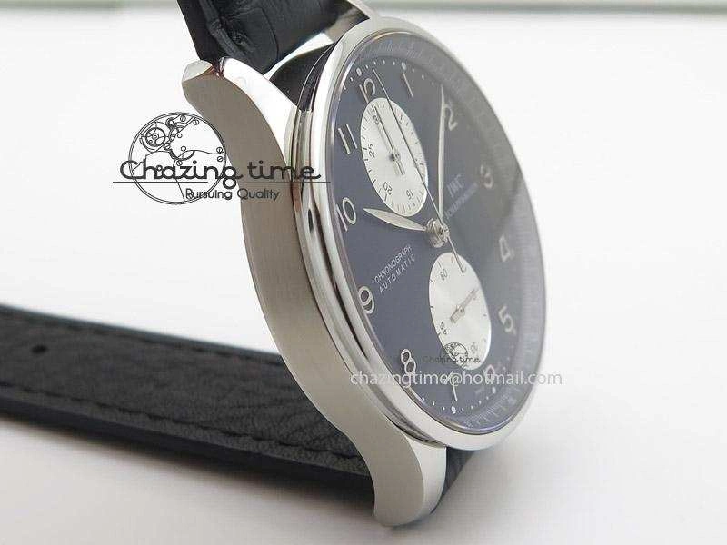 Portuguese 40mm Chrono SS Black Dial On Black Leather Strap A7750