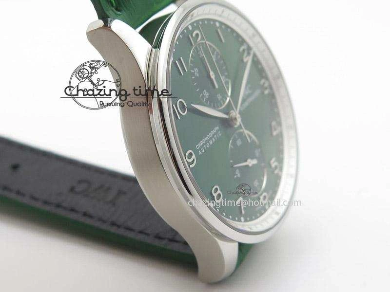 Portuguese 40mm Chrono SS Green Dial On Green Leather Strap A7750