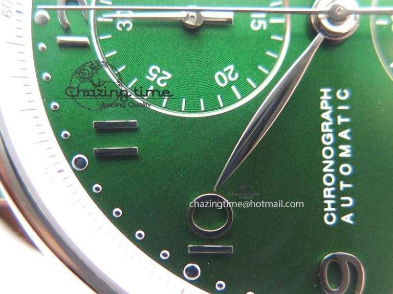Portuguese 40mm Chrono SS Green Dial On Green Leather Strap A7750