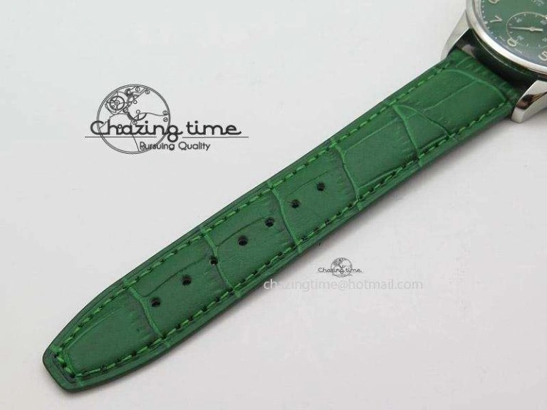 Portuguese 40mm Chrono SS Green Dial On Green Leather Strap A7750