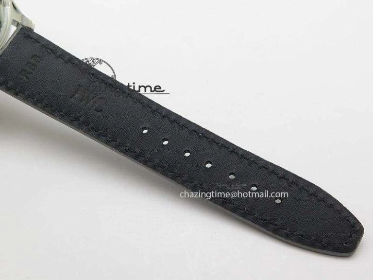 Portuguese 40mm Chrono SS Grey Dial On Grey Leather Strap A7750