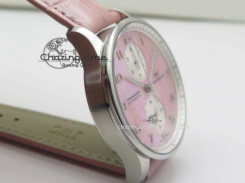 Portuguese 40mm Chrono SS Pink MOP Dial on Pink Leather Strap A7750