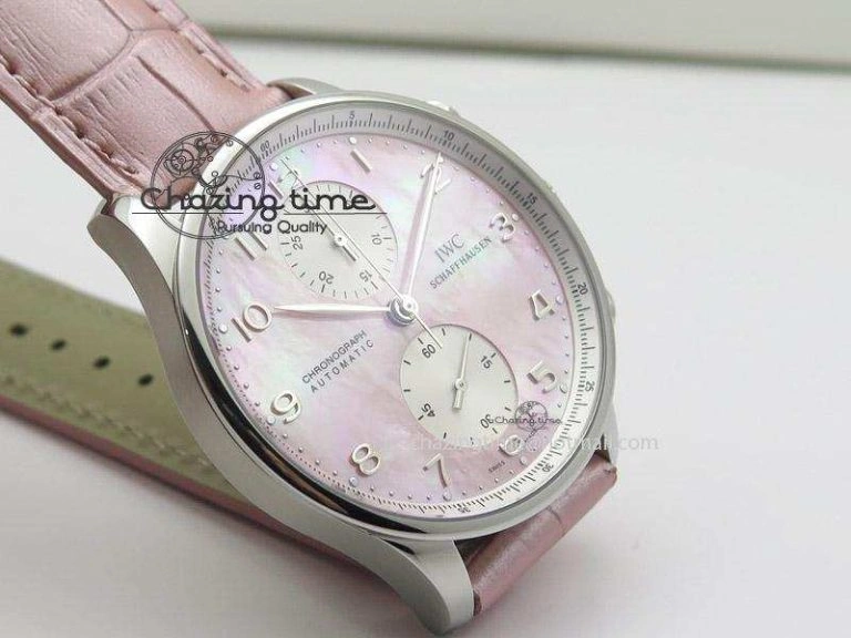 Portuguese 40mm Chrono SS Pink MOP Dial on Pink Leather Strap A7750