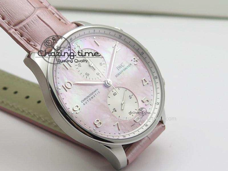 Portuguese 40mm Chrono SS Pink MOP Dial on Pink Leather Strap A7750