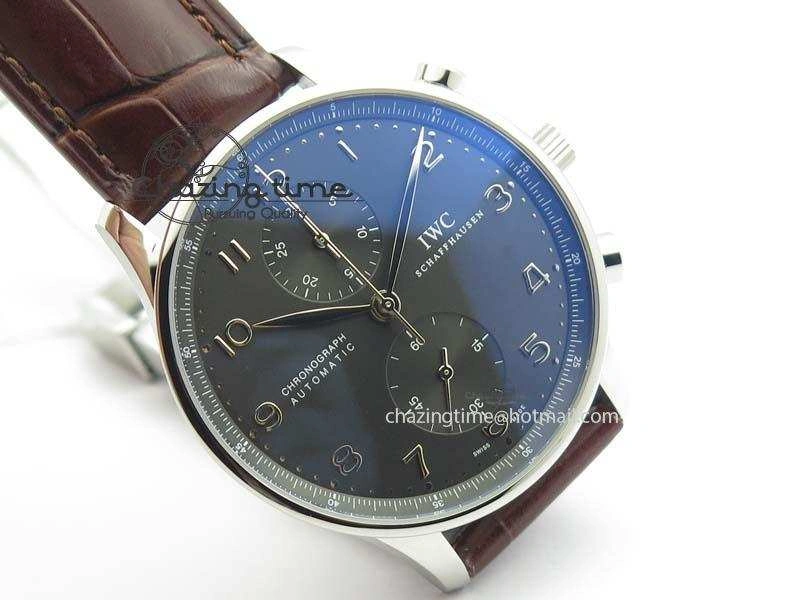 Portuguese Chrono IW371431 ZF 1:1 Best Edition Gray Dial On Brown Leather Strap A79350 (Slim Movement)