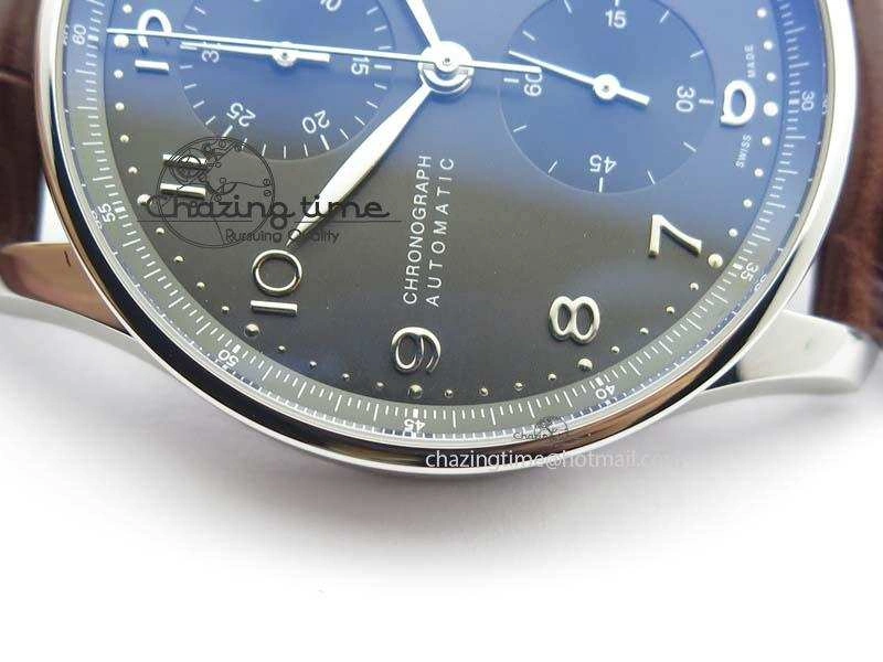 Portuguese Chrono IW371431 ZF 1:1 Best Edition Gray Dial On Brown Leather Strap A79350 (Slim Movement)