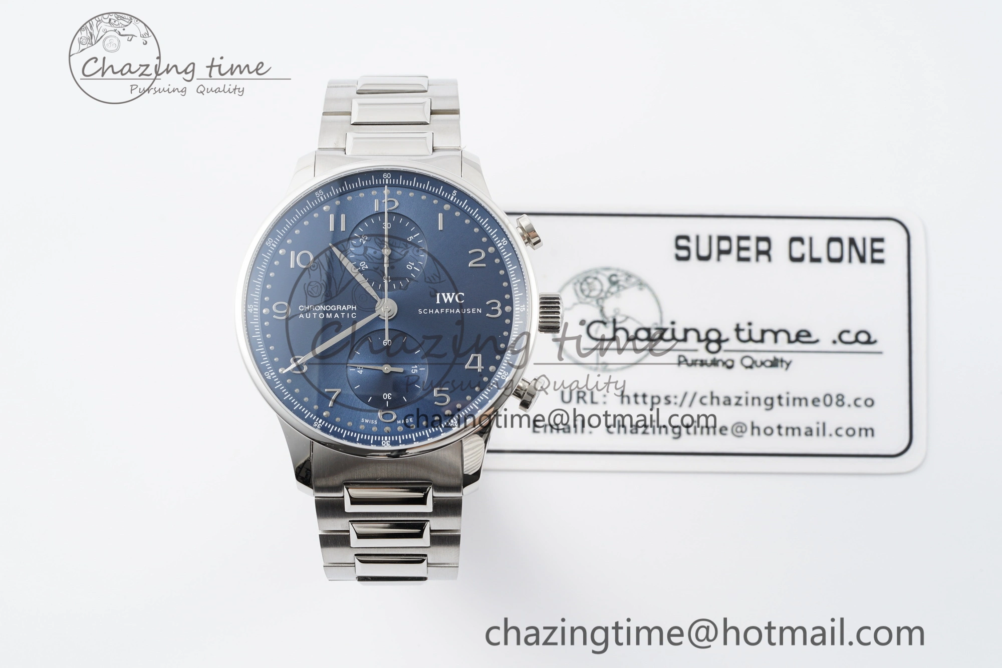 Portuguese Chrono IW3716 RSF 1:1 Best Edition Blue Dial on SS Bracelet A7750