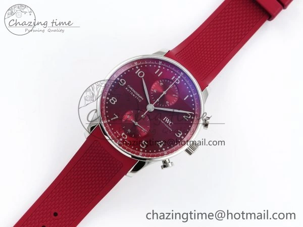 Portuguese Chrono IW3716 Z+F 1:1 Best Edition Red Dial on Red Rubber Strap A69355