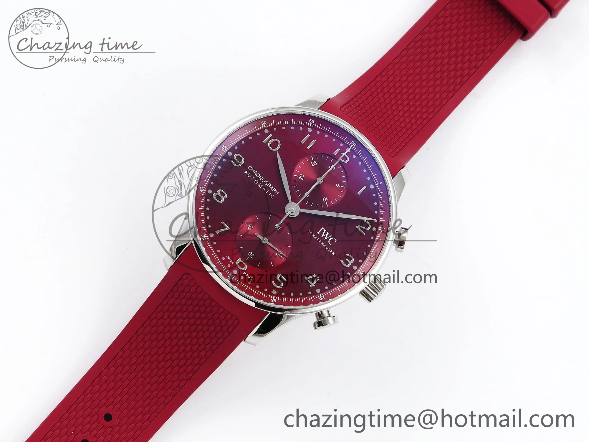 Portuguese Chrono IW3716 Z+F 1:1 Best Edition Red Dial on Red Rubber Strap A69355
