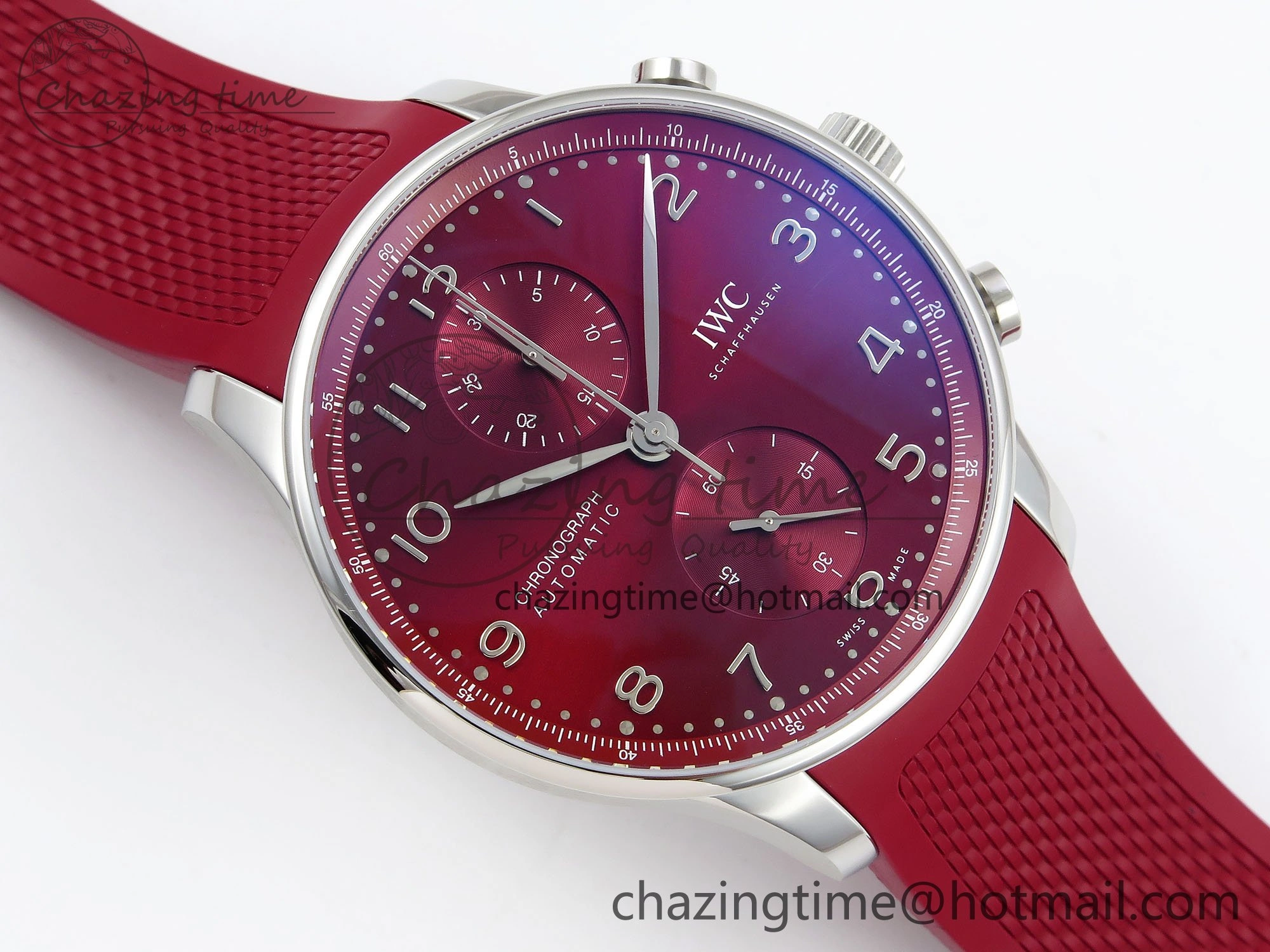 Portuguese Chrono IW3716 Z+F 1:1 Best Edition Red Dial on Red Rubber Strap A69355