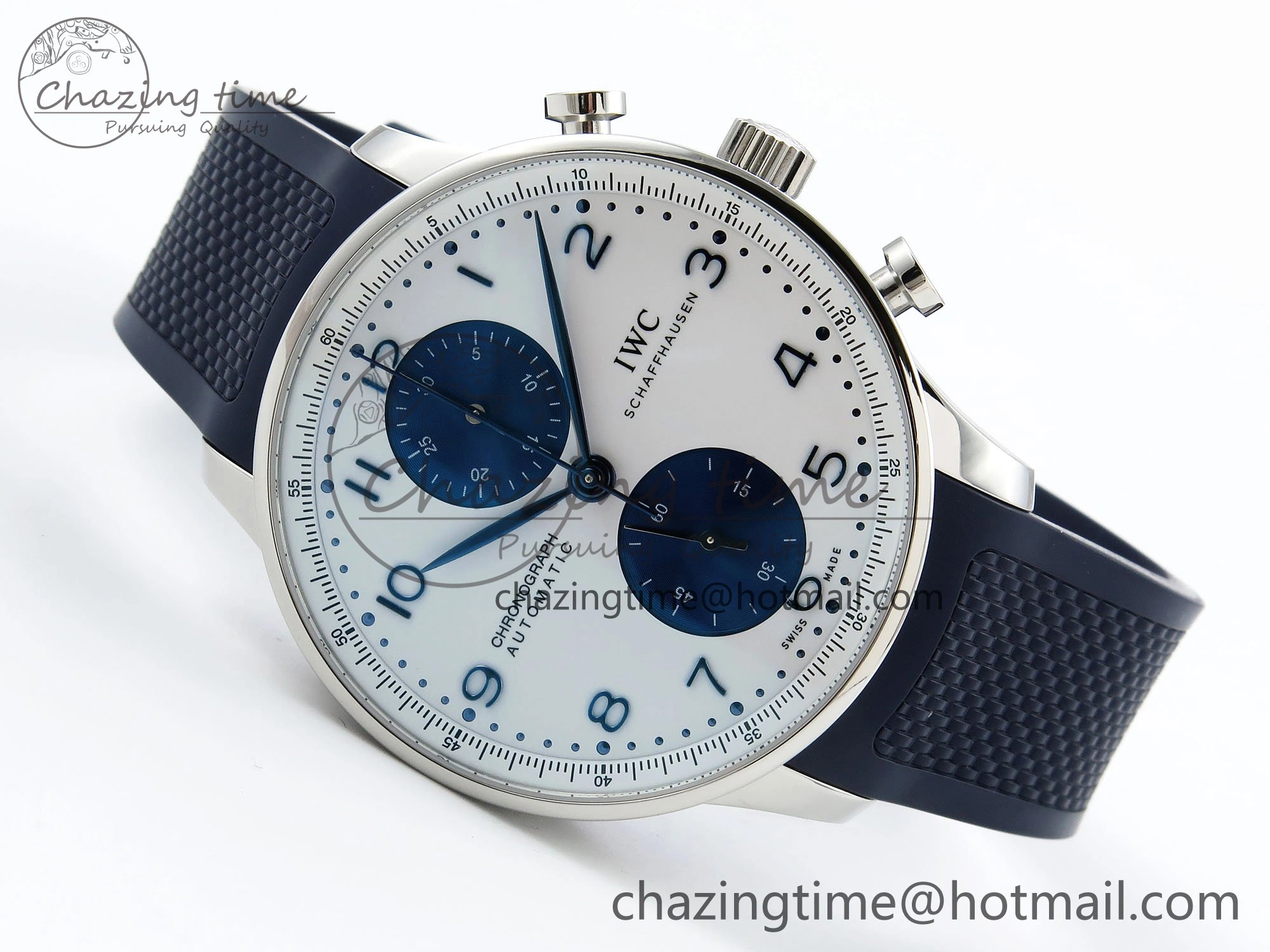 Portuguese Chrono IW3716 Z+F 1:1 Best Edition White Blue Dial on Blue Rubber Strap A69355