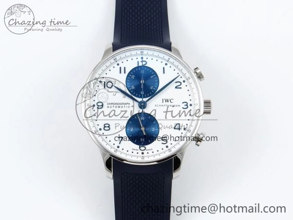 Portuguese Chrono IW3716 Z+F 1:1 Best Edition White Blue Dial on Blue Rubber Strap A69355