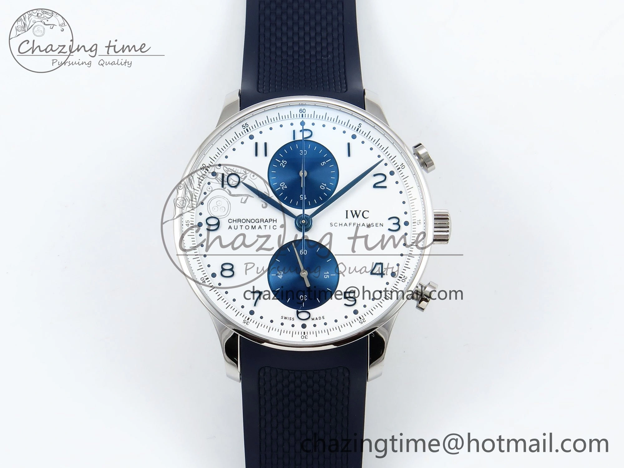 Portuguese Chrono IW3716 Z+F 1:1 Best Edition White Blue Dial on Blue Rubber Strap A69355