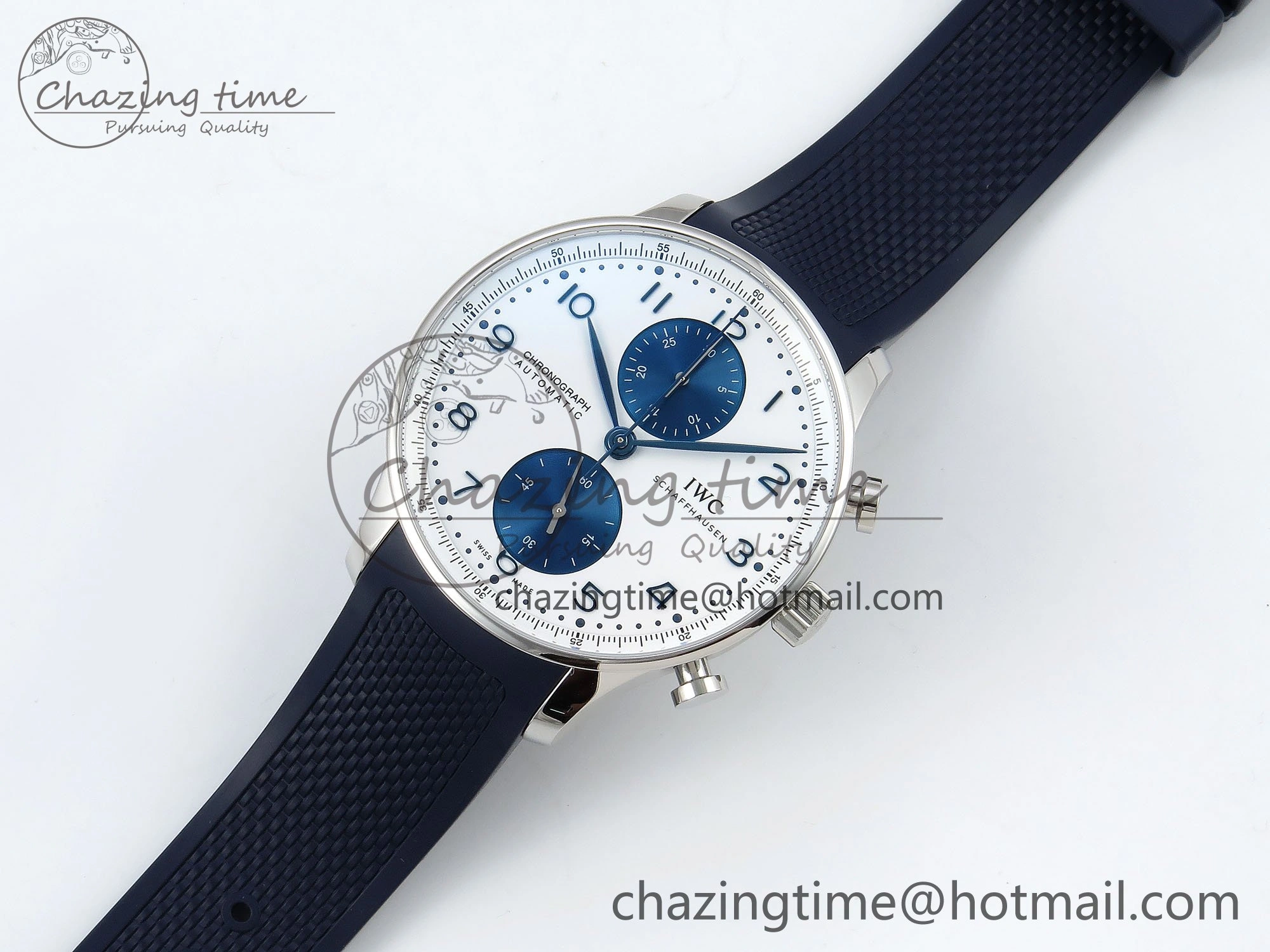 Portuguese Chrono IW3716 Z+F 1:1 Best Edition White Blue Dial on Blue Rubber Strap A69355