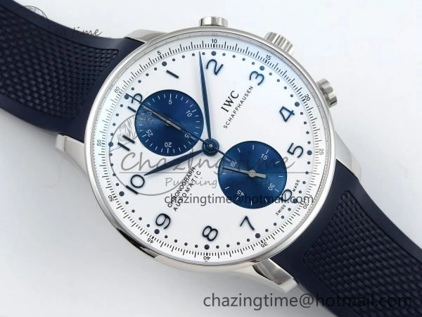 Portuguese Chrono IW3716 Z+F 1:1 Best Edition White Blue Dial on Blue Rubber Strap A69355