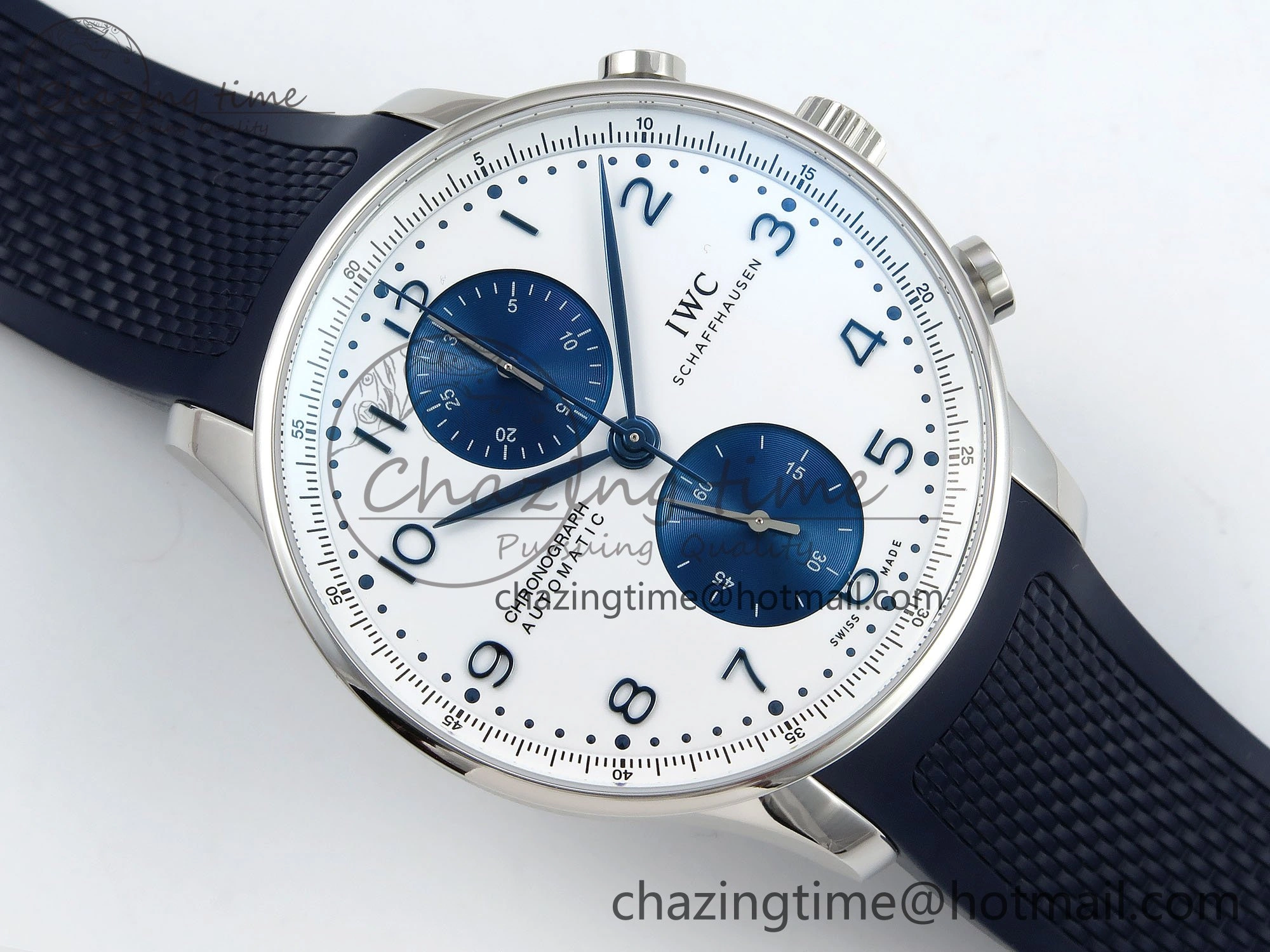 Portuguese Chrono IW3716 Z+F 1:1 Best Edition White Blue Dial on Blue Rubber Strap A69355