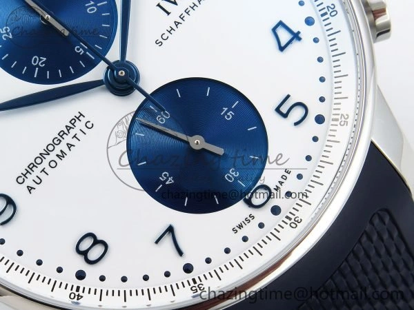 Portuguese Chrono IW3716 Z+F 1:1 Best Edition White Blue Dial on Blue Rubber Strap A69355