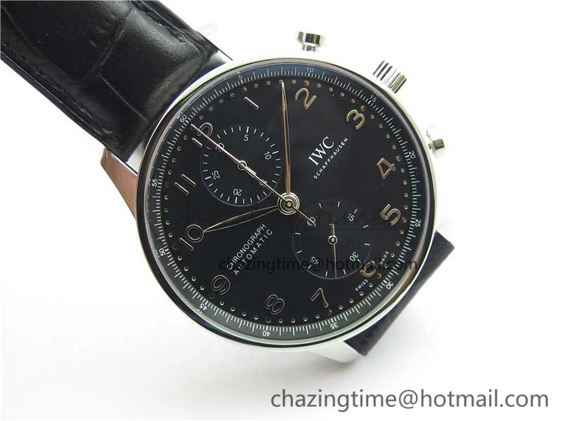 Portuguese Chrono IW371609 ZF 1:1 Best Edition Black Dial on Black Leather Strap A69355