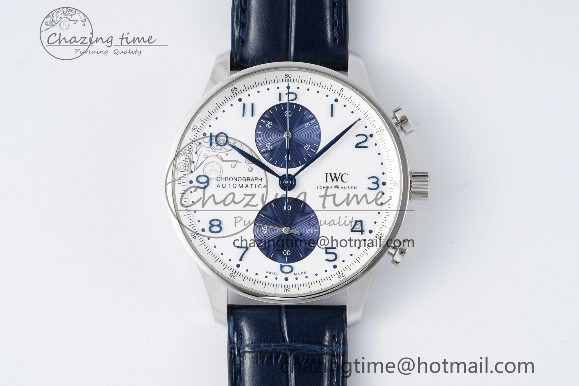 Portuguese Chrono IW371620 APSF 1:1 Best Edition White Blue Dial on Blue Leather Strap A69355
