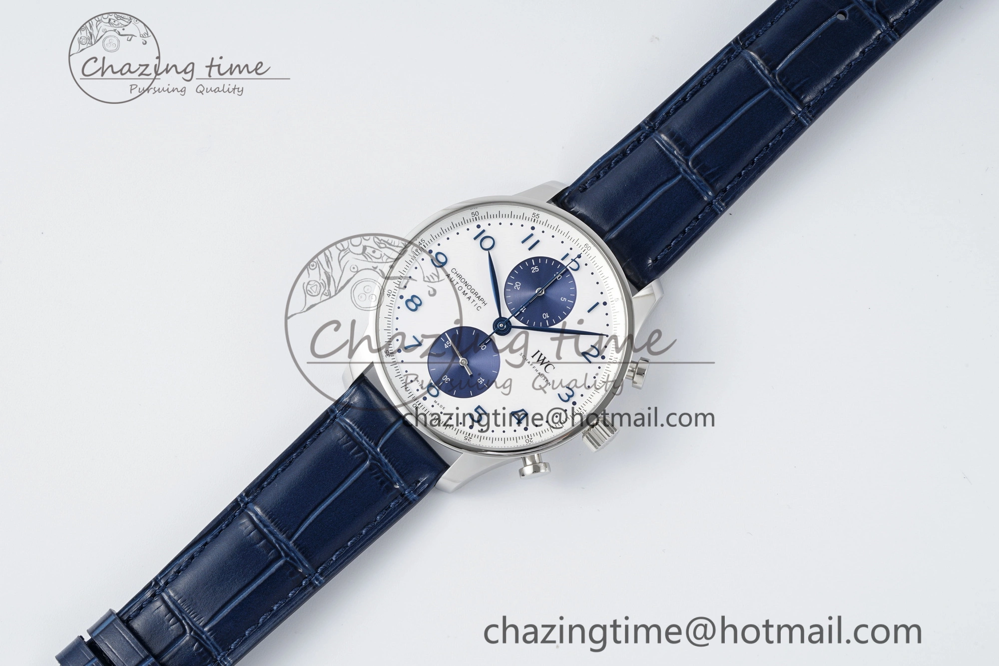 Portuguese Chrono IW371620 APSF 1:1 Best Edition White Blue Dial on Blue Leather Strap A69355