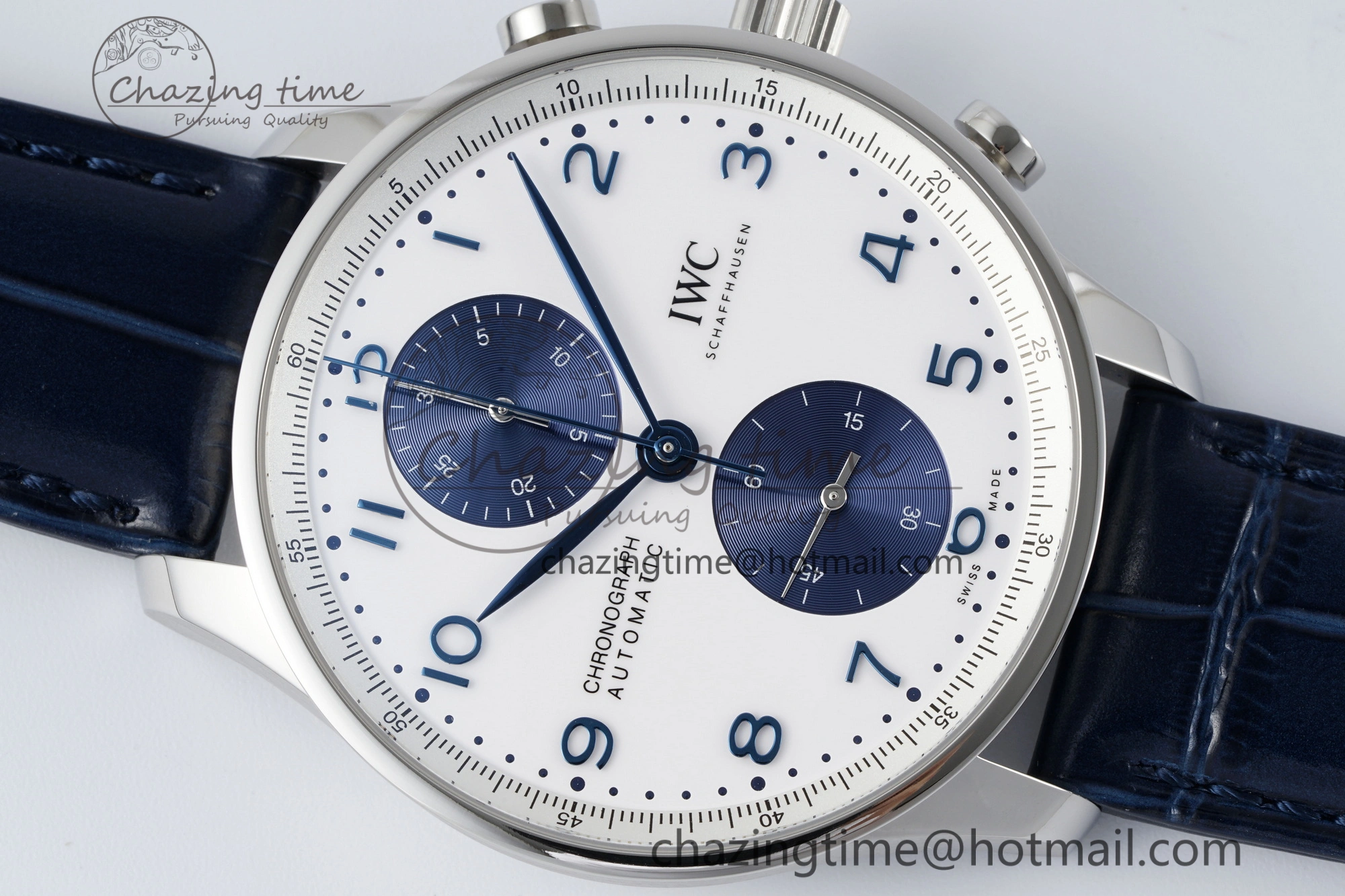 Portuguese Chrono IW371620 APSF 1:1 Best Edition White Blue Dial on Blue Leather Strap A69355