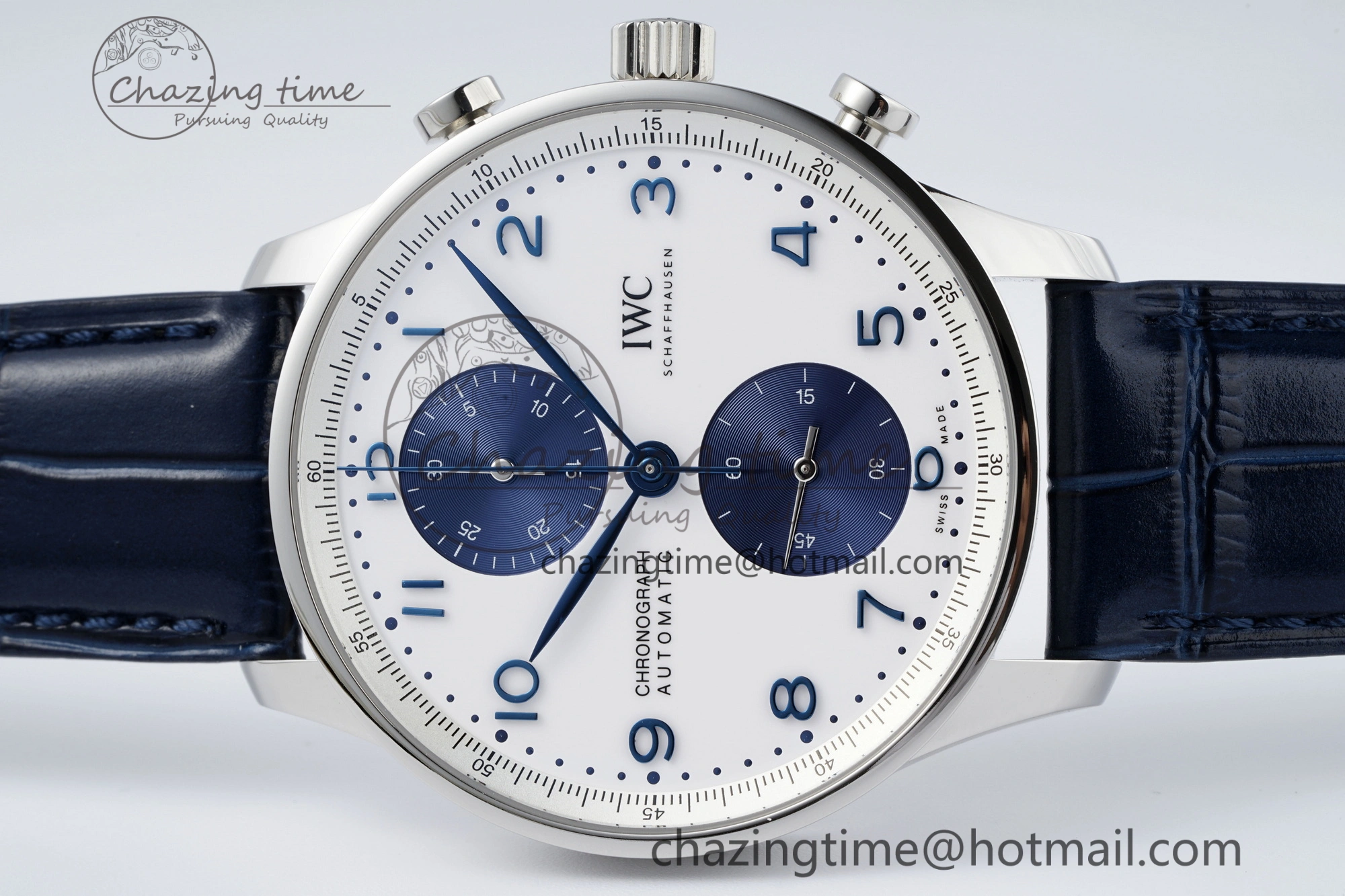 Portuguese Chrono IW371620 APSF 1:1 Best Edition White Blue Dial on Blue Leather Strap A69355