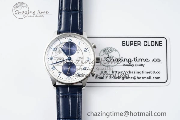 Portuguese Chrono IW371620 APSF 1:1 Best Edition White Blue Dial on Blue Leather Strap A69355