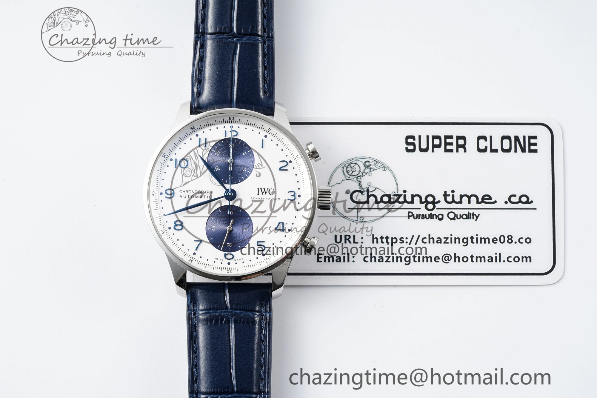 Portuguese Chrono IW371620 APSF 1:1 Best Edition White Blue Dial on Blue Leather Strap A69355