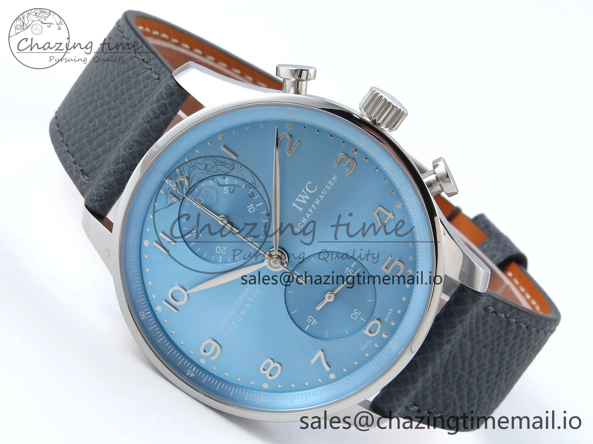 Portuguese Chrono IW371626 ZF 1:1 Best Edition Light Blue Dial on Blue Leather Strap A69355