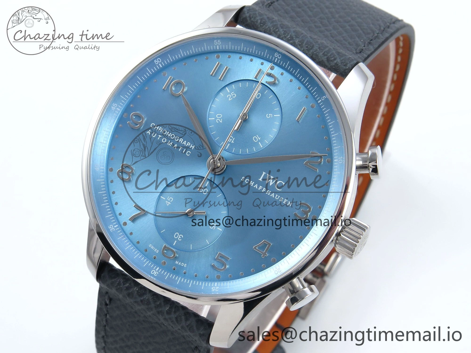 Portuguese Chrono IW371626 ZF 1:1 Best Edition Light Blue Dial on Blue Leather Strap A69355