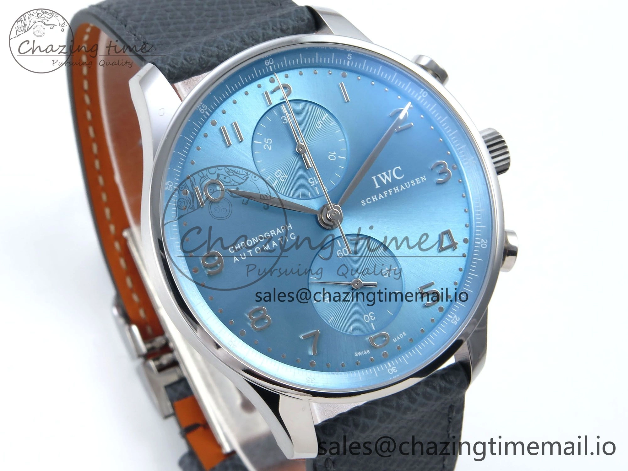 Portuguese Chrono IW371626 ZF 1:1 Best Edition Light Blue Dial on Blue Leather Strap A69355