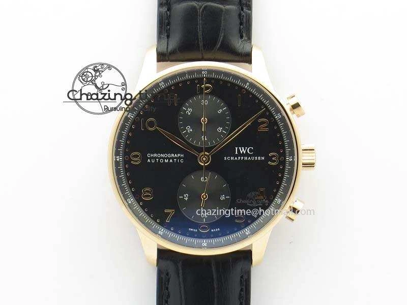 Portuguese Chrono RG IW371415 ZF 1:1 Best Edition Black Dial On Black Leather Strap A79350 (Slim Movement)