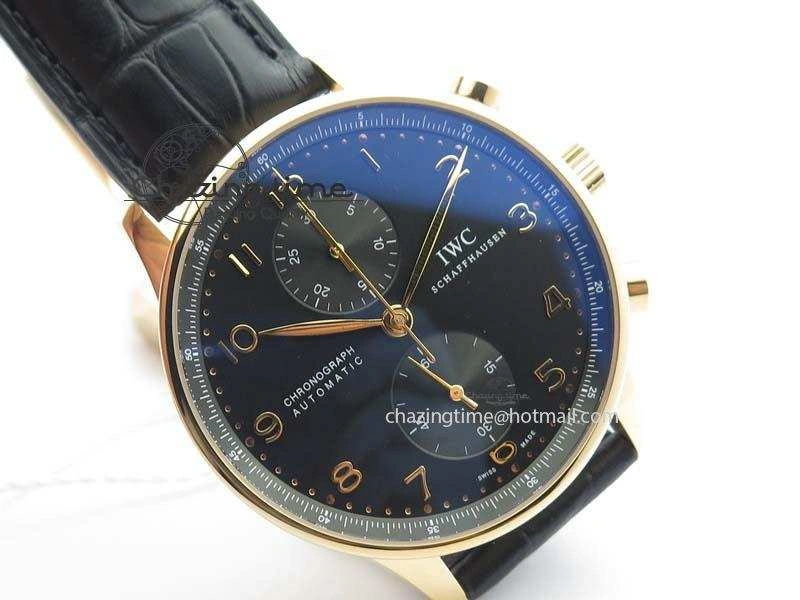 Portuguese Chrono RG IW371415 ZF 1:1 Best Edition Black Dial On Black Leather Strap A79350 (Slim Movement)