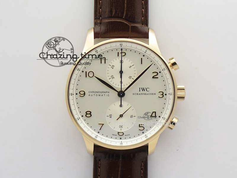 Portuguese Chrono RG IW371480 ZF 1:1 Best Edition White Dial On Brown Leather Strap A7750 V3