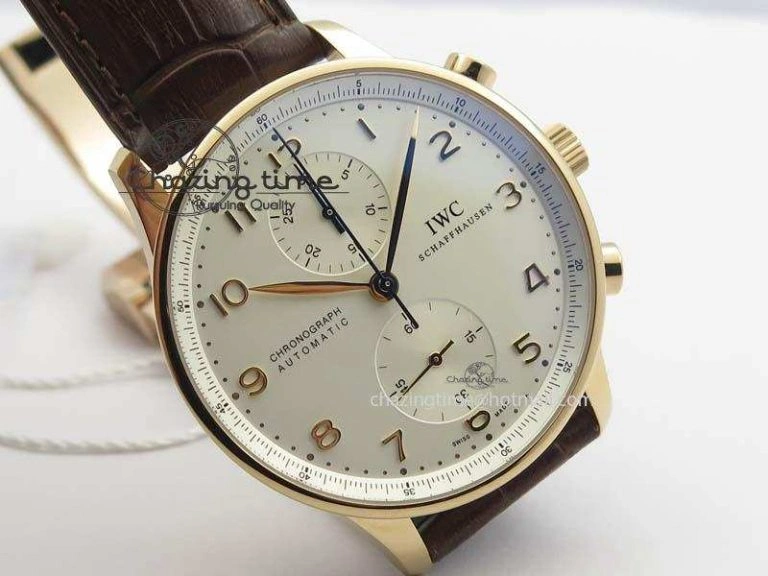 Portuguese Chrono RG IW371480 ZF 1:1 Best Edition White Dial On Brown Leather Strap A7750 V3