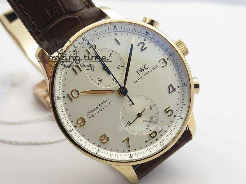 Portuguese Chrono RG IW371480 ZF 1:1 Best Edition White Dial On Brown Leather Strap A7750 V3