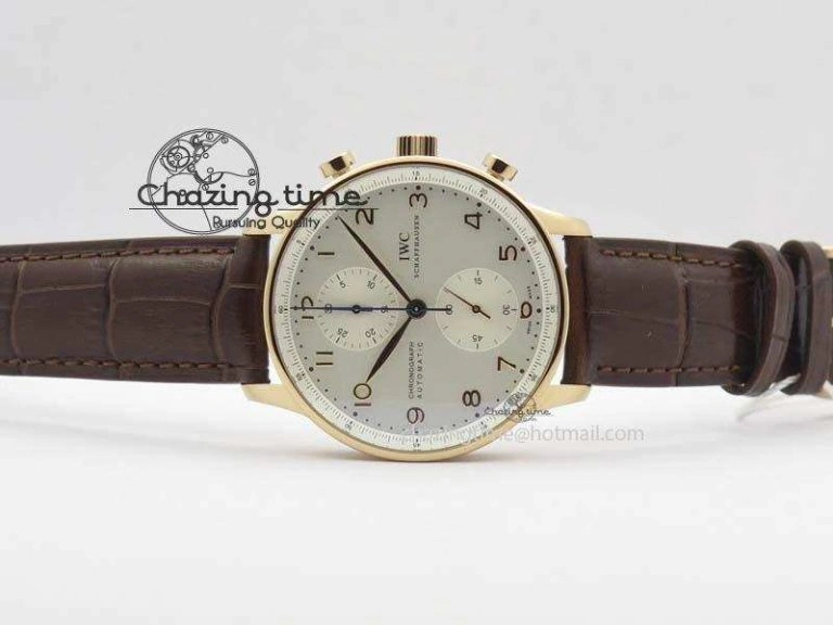 Portuguese Chrono RG IW371480 ZF 1:1 Best Edition White Dial On Brown Leather Strap A7750 V3