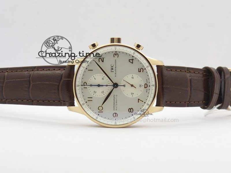 Portuguese Chrono RG IW371480 ZF 1:1 Best Edition White Dial On Brown Leather Strap A7750 V3