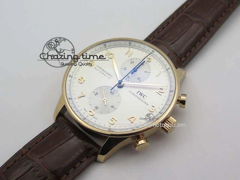 Portuguese Chrono RG IW371480 ZF 1:1 Best Edition White Dial On Brown Leather Strap A7750 V3