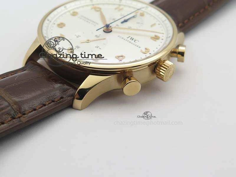 Portuguese Chrono RG IW371480 ZF 1:1 Best Edition White Dial On Brown Leather Strap A7750 V3