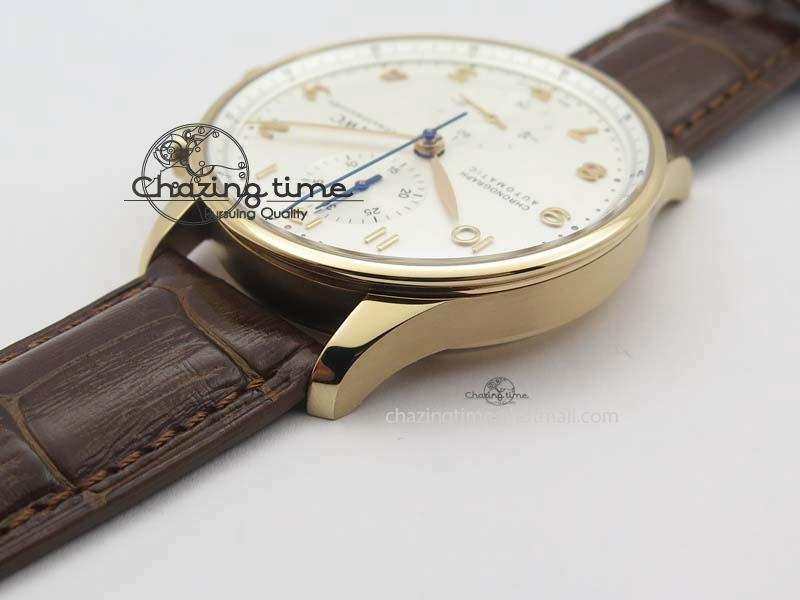 Portuguese Chrono RG IW371480 ZF 1:1 Best Edition White Dial On Brown Leather Strap A7750 V3