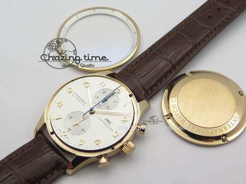 Portuguese Chrono RG IW371480 ZF 1:1 Best Edition White Dial On Brown Leather Strap A7750 V3