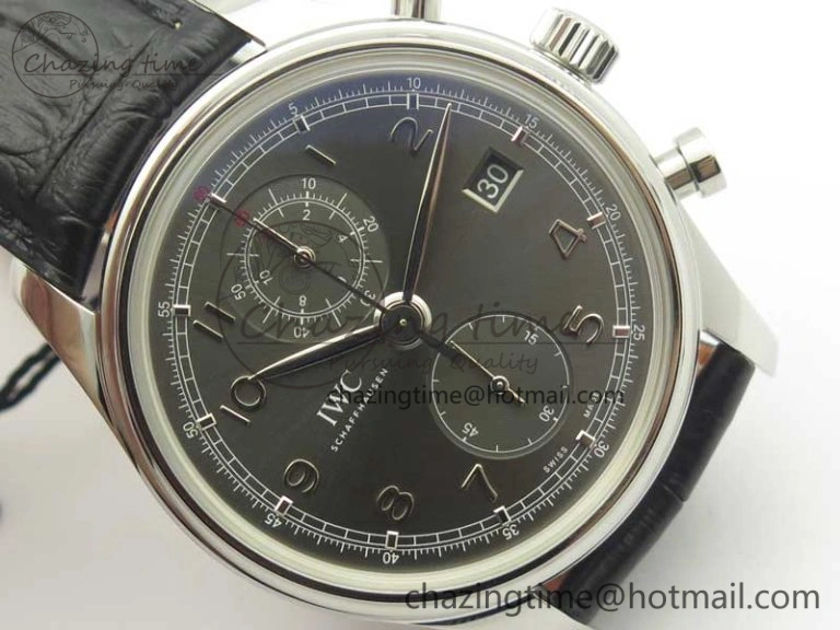 Portuguese Chrono SS ZF 1:1 Best Edition Gray Dial SS On Black Leather Strap A7750
