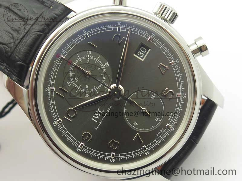 Portuguese Chrono SS ZF 1:1 Best Edition Gray Dial SS On Black Leather Strap A7750