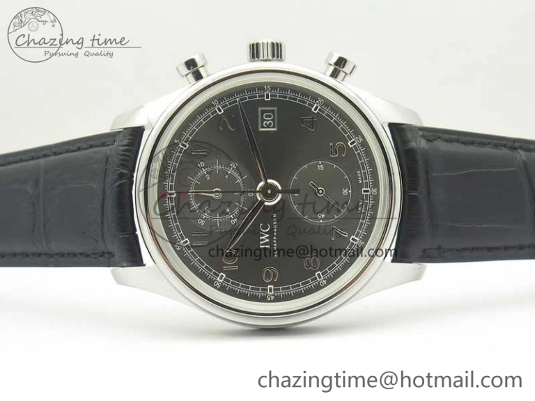 Portuguese Chrono SS ZF 1:1 Best Edition Gray Dial SS On Black Leather Strap A7750