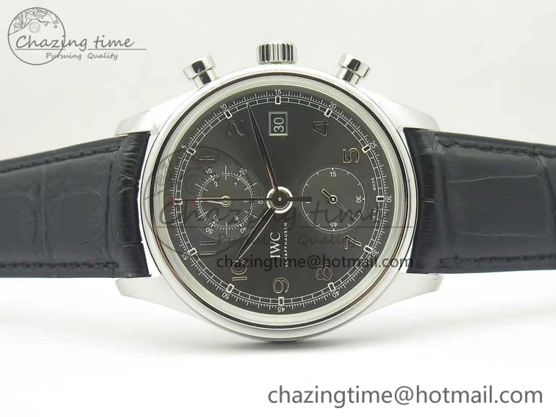 Portuguese Chrono SS ZF 1:1 Best Edition Gray Dial SS On Black Leather Strap A7750